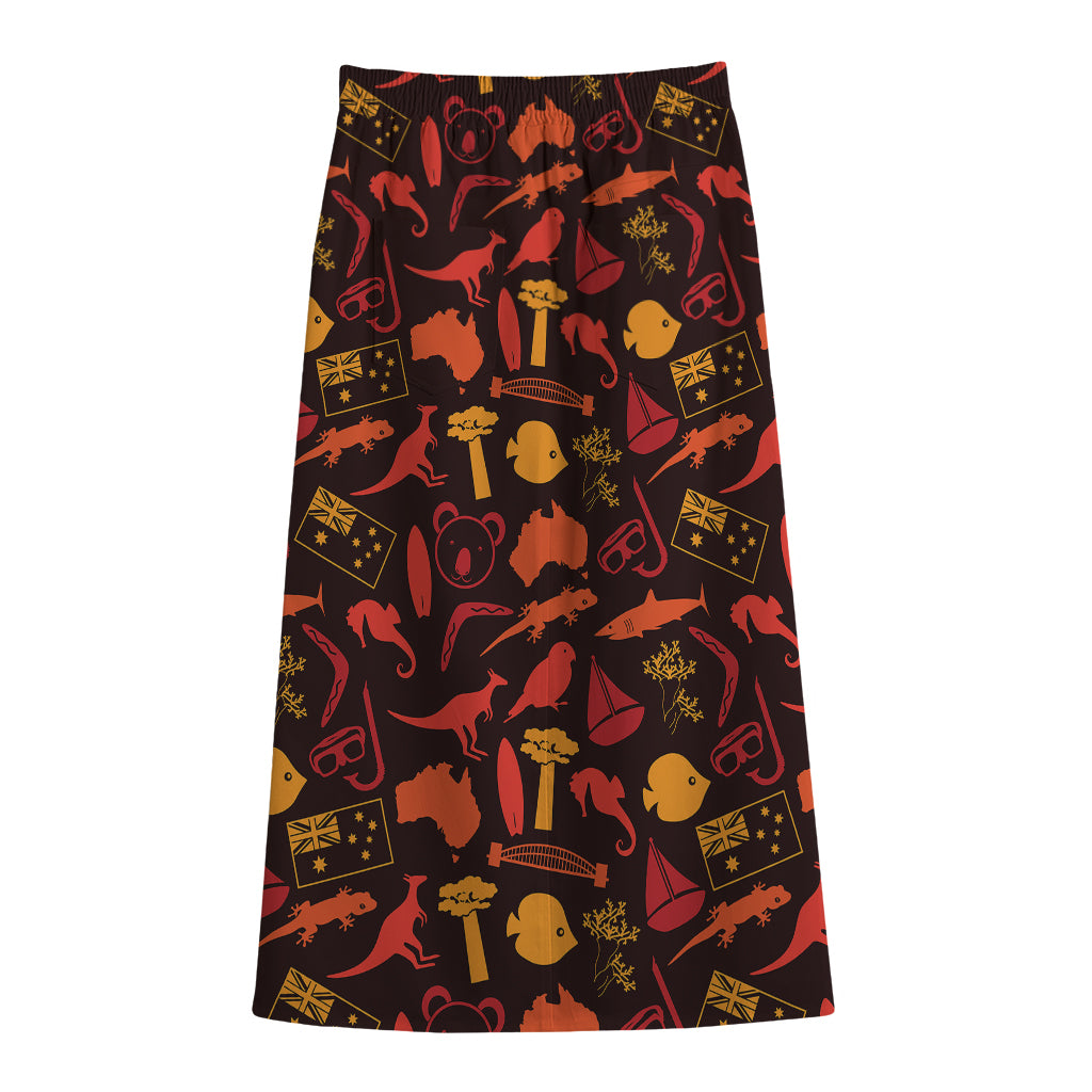 Australia Country Pattern Print Cotton Front Slit Maxi Skirt
