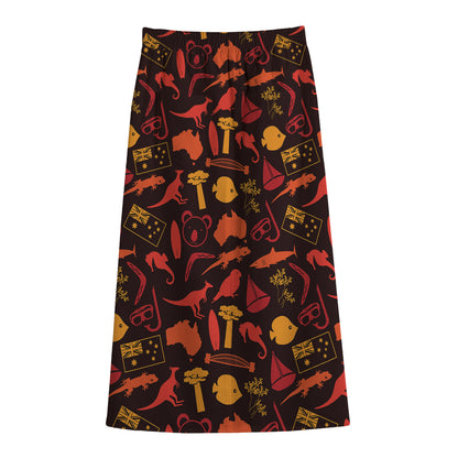 Australia Country Pattern Print Cotton Front Slit Maxi Skirt