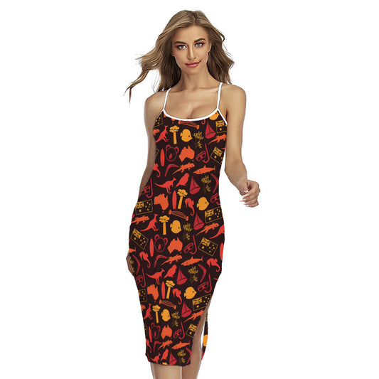 Australia Country Pattern Print Cross Back Cami Dress