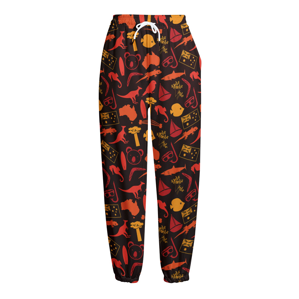 Australia Country Pattern Print Fleece Lined Knit Pants