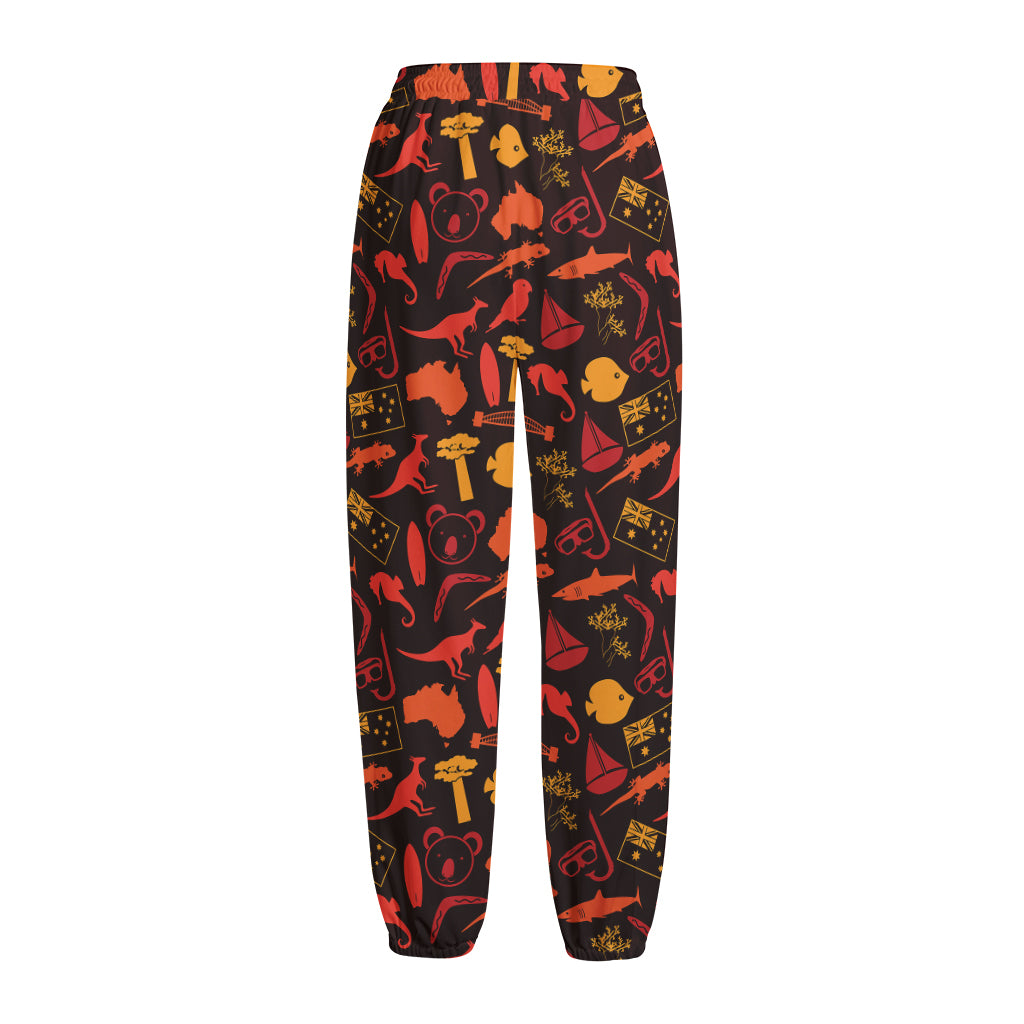 Australia Country Pattern Print Fleece Lined Knit Pants