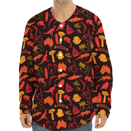 Australia Country Pattern Print Long Sleeve Baseball Jersey