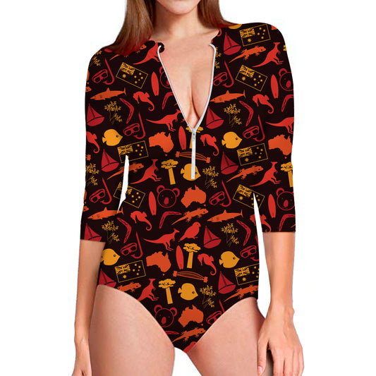 Australia Country Pattern Print Long Sleeve Swimsuit