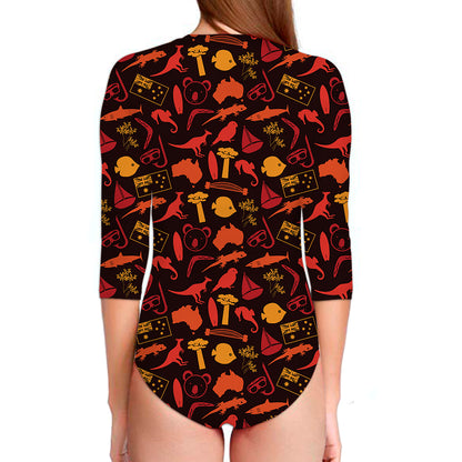 Australia Country Pattern Print Long Sleeve Swimsuit