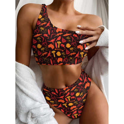 Australia Country Pattern Print One Shoulder Bikini Top