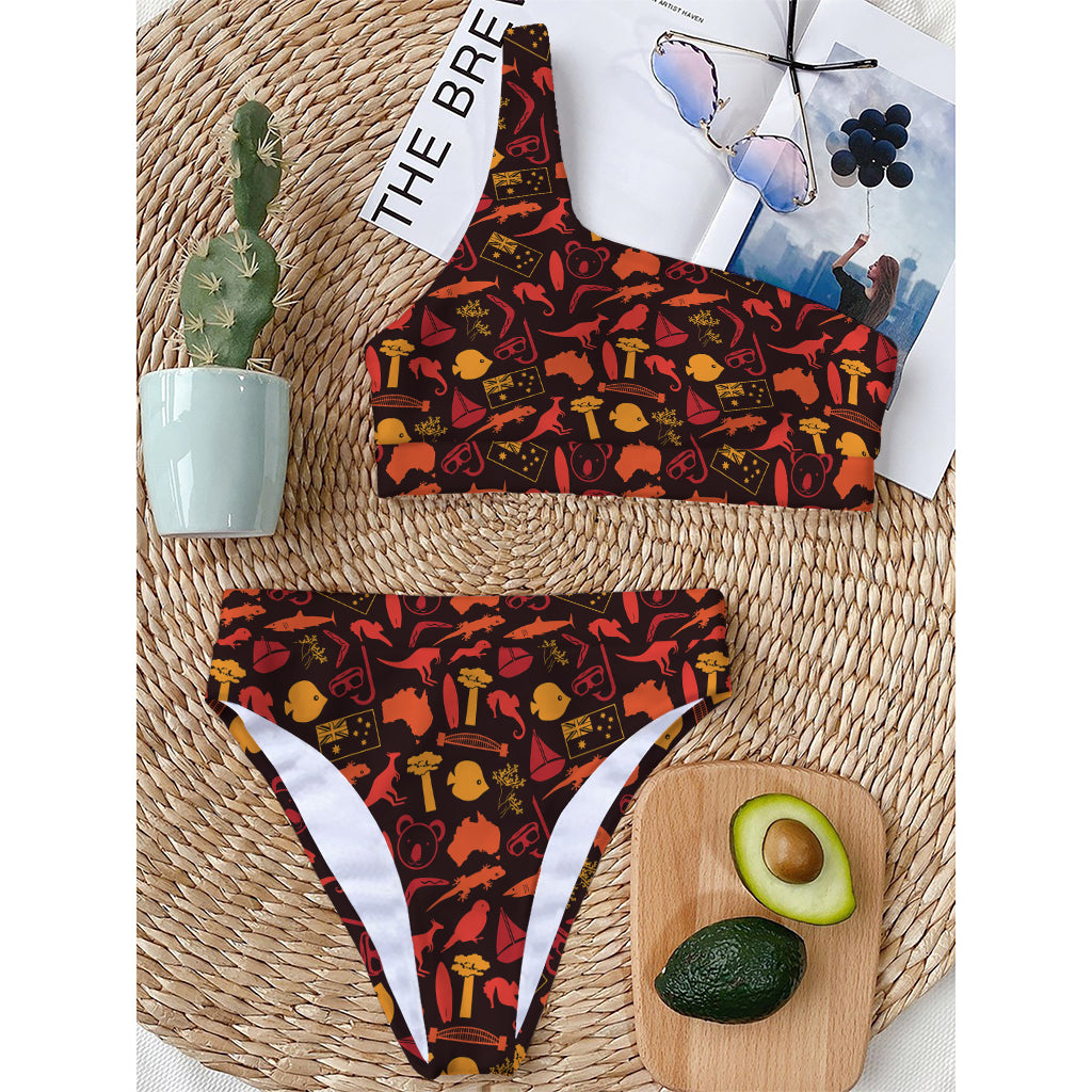 Australia Country Pattern Print One Shoulder Bikini Top