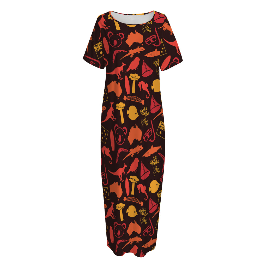 Australia Country Pattern Print Short Sleeve Long Nightdress