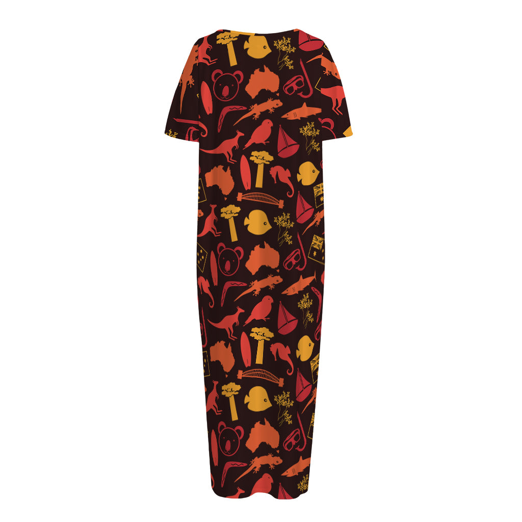 Australia Country Pattern Print Short Sleeve Long Nightdress