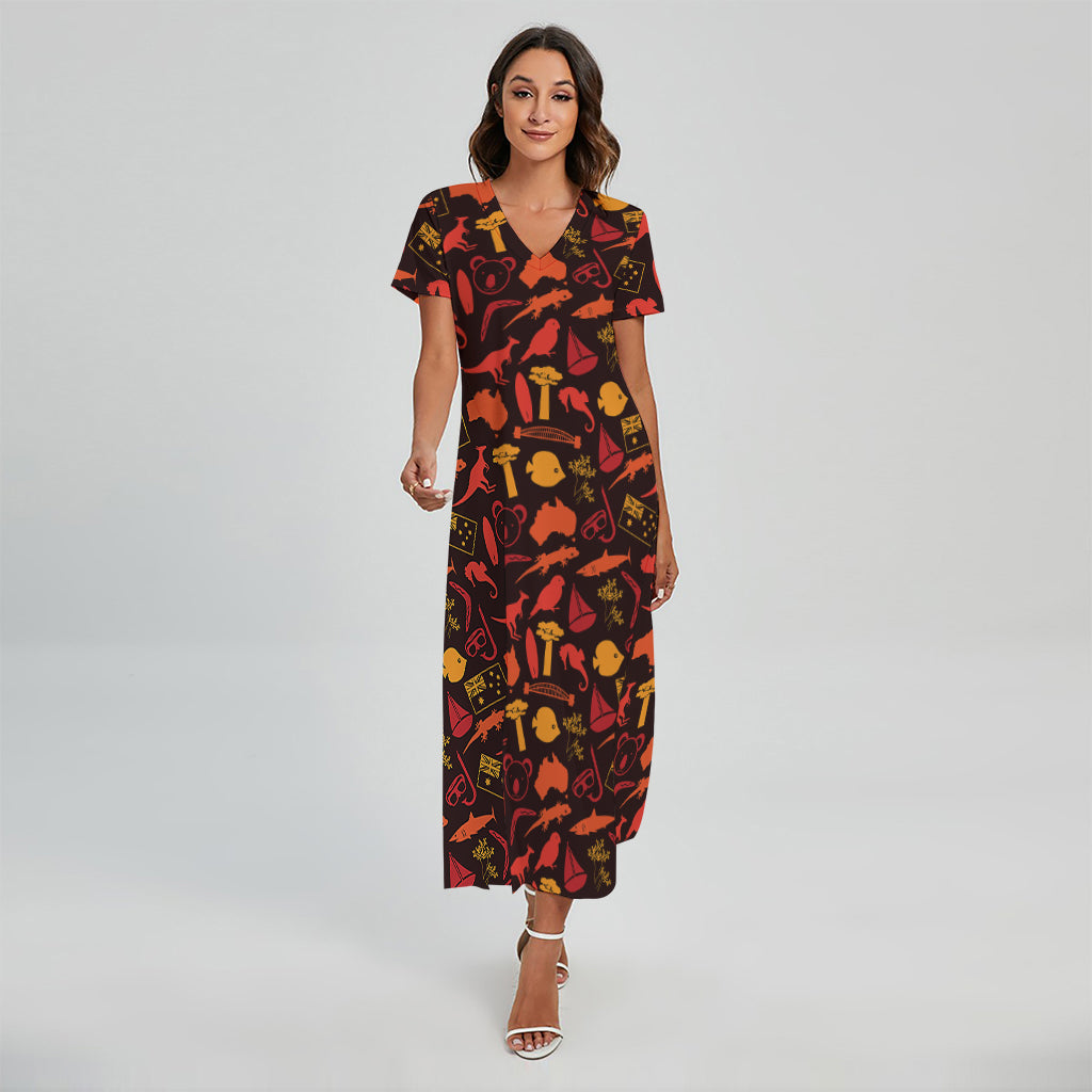 Australia Country Pattern Print Short Sleeve Maxi Dress