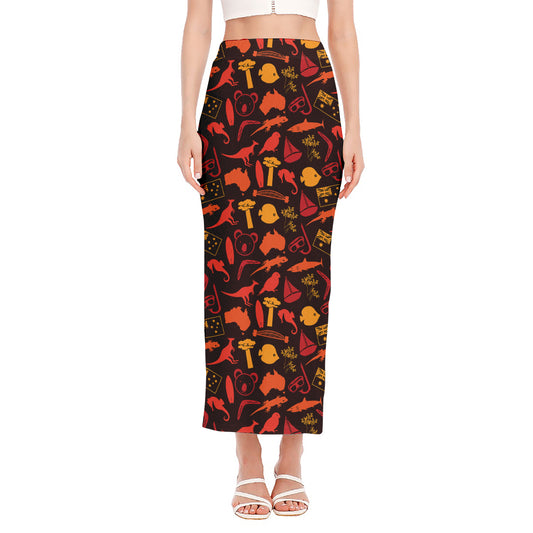 Australia Country Pattern Print Side Slit Maxi Skirt