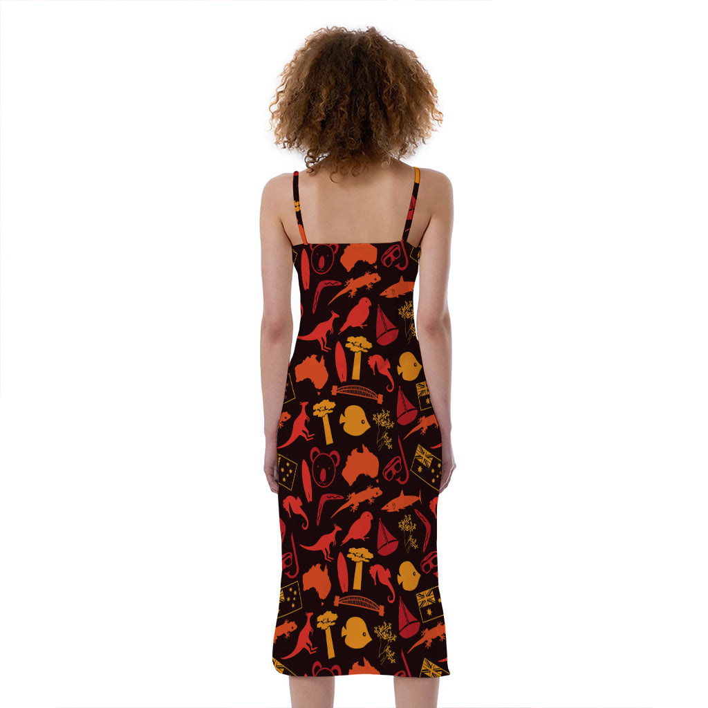 Australia Country Pattern Print Slim Fit Midi Cami Dress