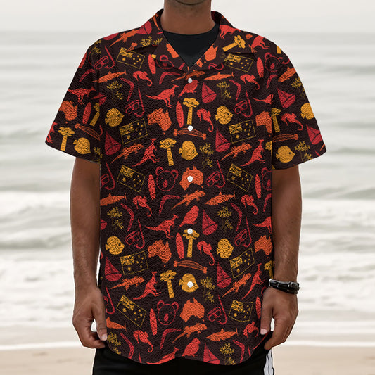 Australia Country Pattern Print Textured Short Sleeve Shirt