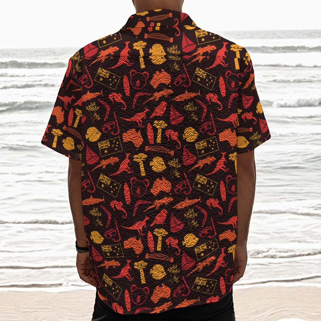 Australia Country Pattern Print Textured Short Sleeve Shirt