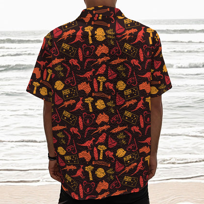 Australia Country Pattern Print Textured Short Sleeve Shirt