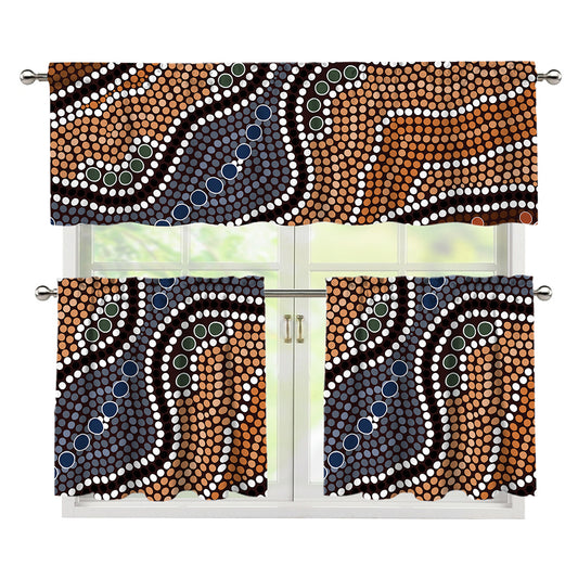 Australia River Aboriginal Dot Print 3 Piece Kitchen Curtains