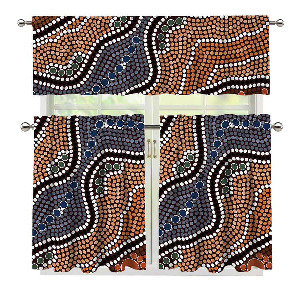 Australia River Aboriginal Dot Print 3 Piece Kitchen Curtains