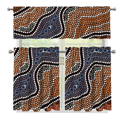 Australia River Aboriginal Dot Print 3 Piece Kitchen Curtains