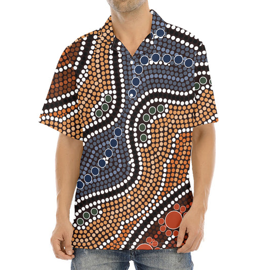 Australia River Aboriginal Dot Print Aloha Shirt