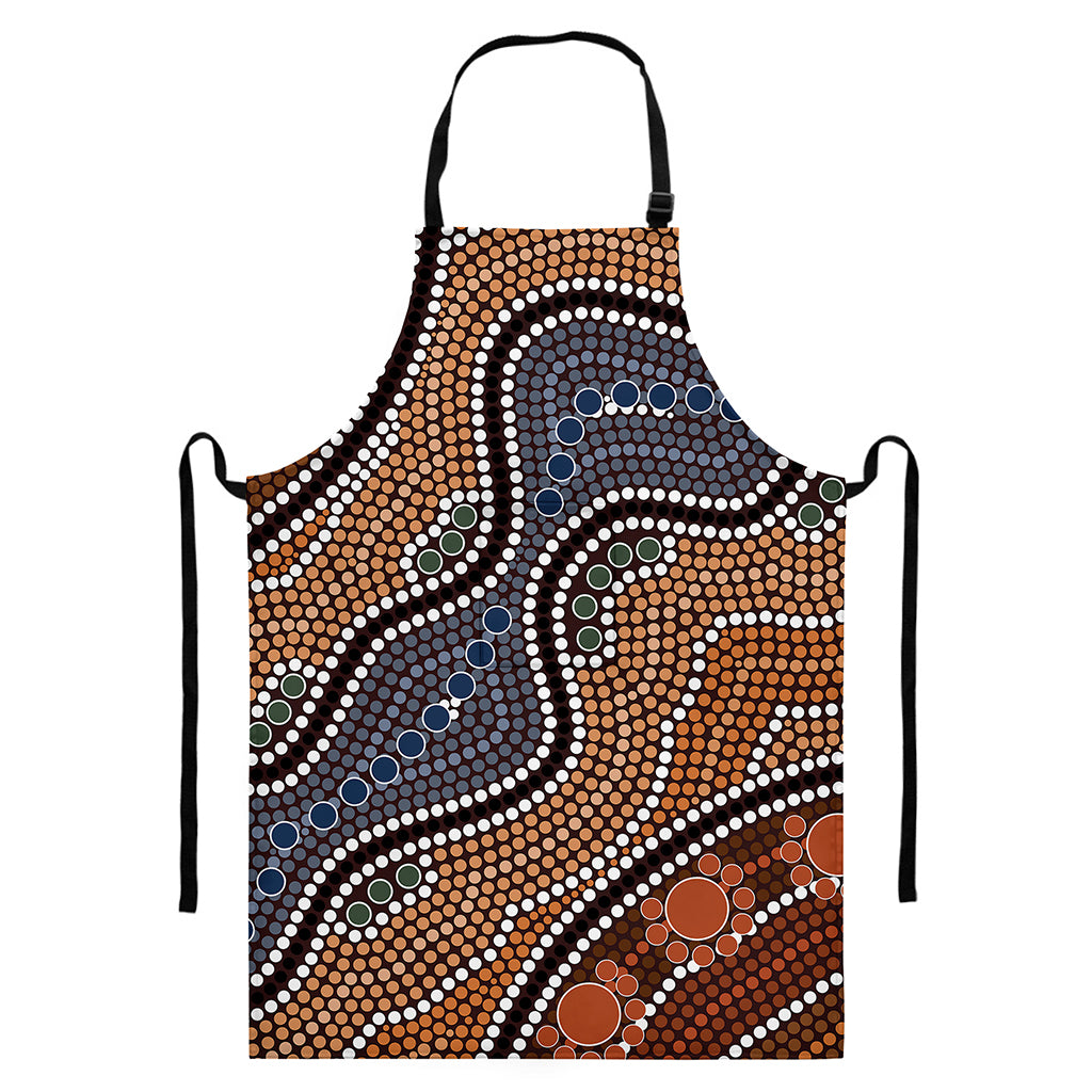 Australia River Aboriginal Dot Print Bib Apron With Pocket