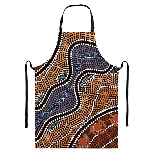 Australia River Aboriginal Dot Print Bib Apron With Pocket
