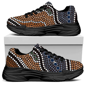 Australia River Aboriginal Dot Print Black Chunky Shoes