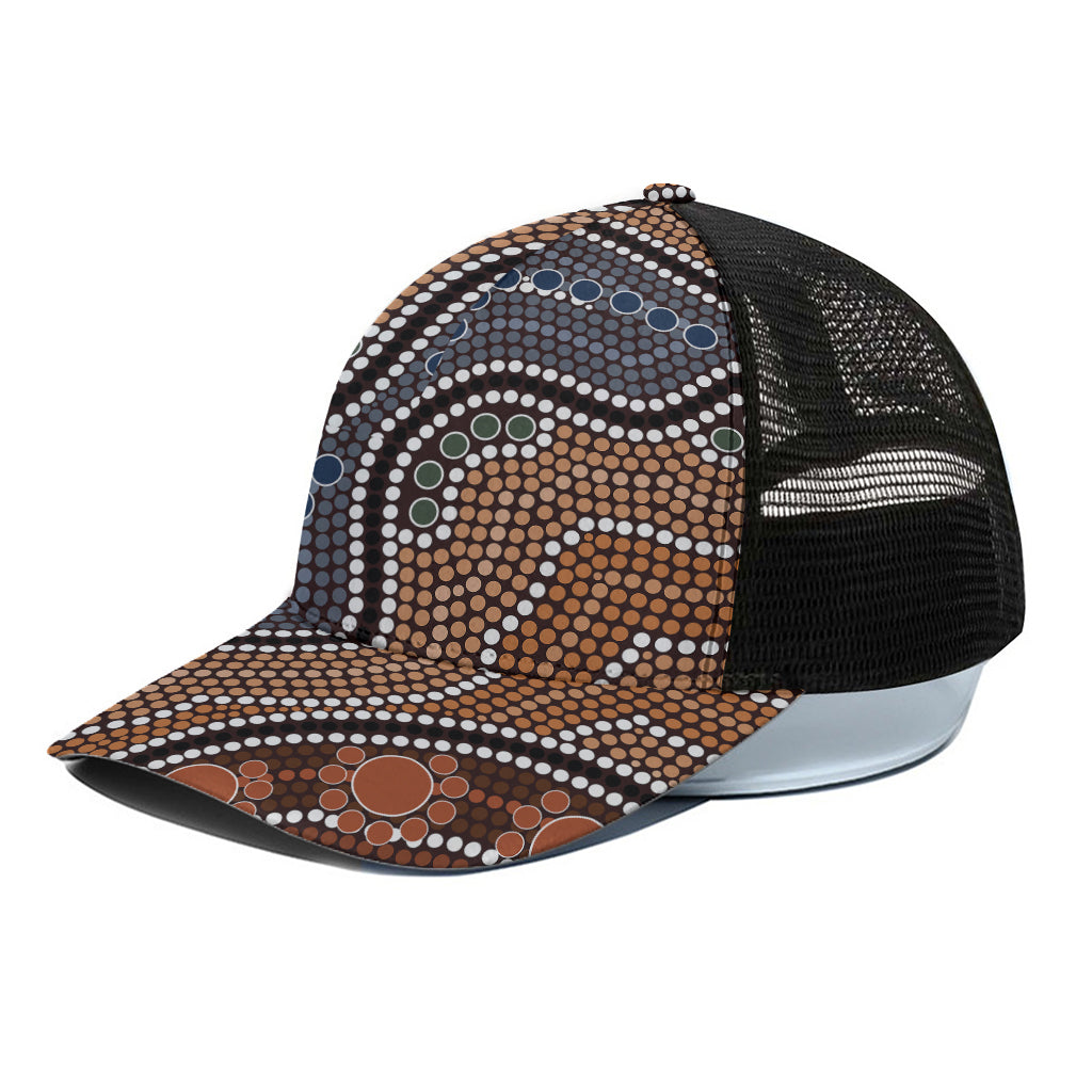 Australia River Aboriginal Dot Print Black Mesh Trucker Cap