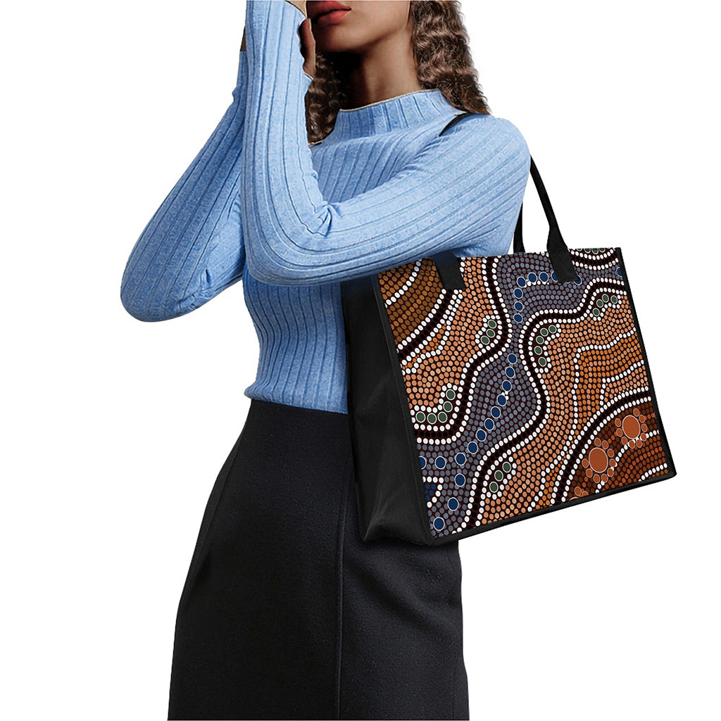 Australia River Aboriginal Dot Print Canvas Tote Bag