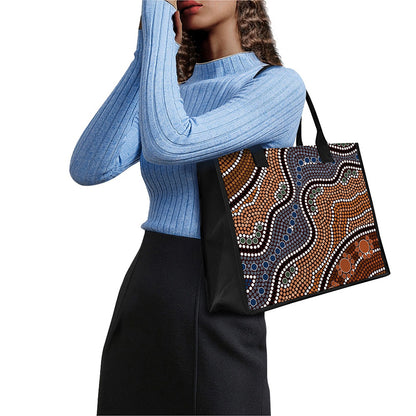 Australia River Aboriginal Dot Print Canvas Tote Bag