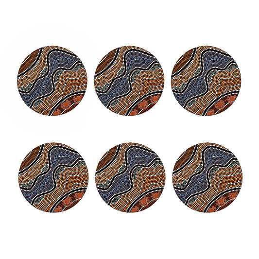Australia River Aboriginal Dot Print Coaster Set
