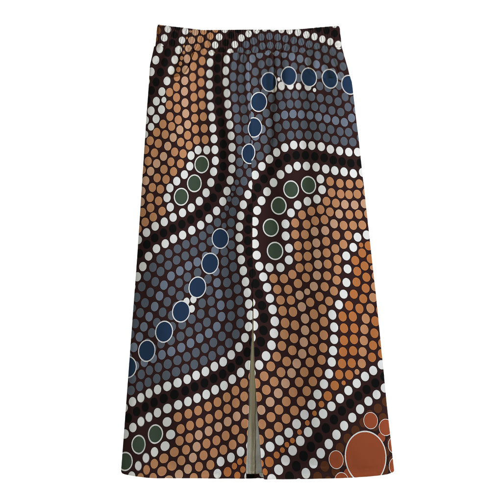 Australia River Aboriginal Dot Print Cotton Front Slit Maxi Skirt