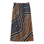 Australia River Aboriginal Dot Print Cotton Front Slit Maxi Skirt