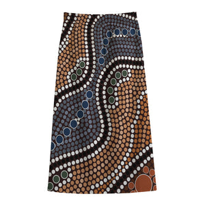 Australia River Aboriginal Dot Print Cotton Front Slit Maxi Skirt