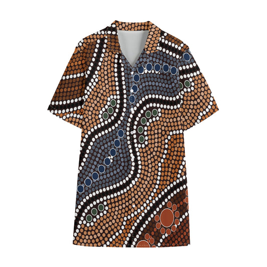 Australia River Aboriginal Dot Print Cotton Hawaiian Shirt