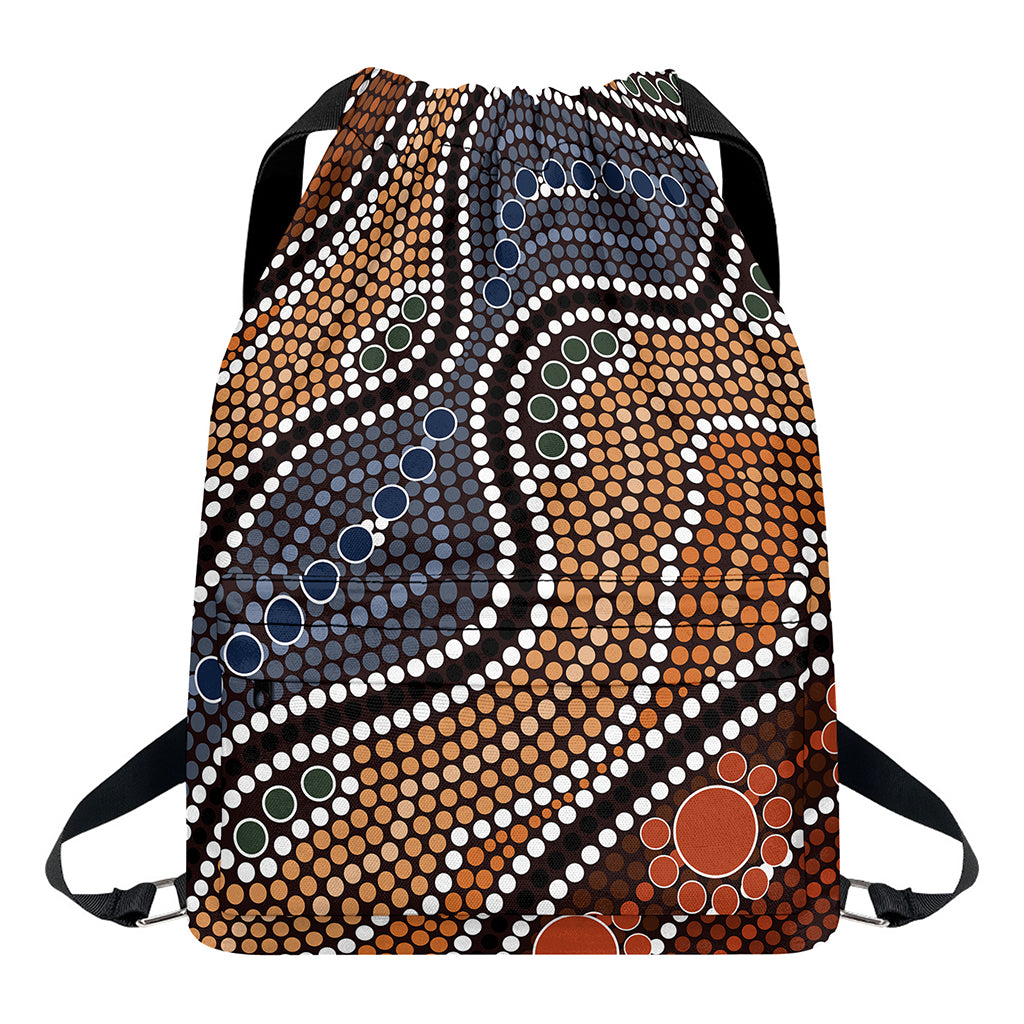 Australia River Aboriginal Dot Print Drawstring Backpack