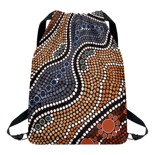 Australia River Aboriginal Dot Print Drawstring Backpack