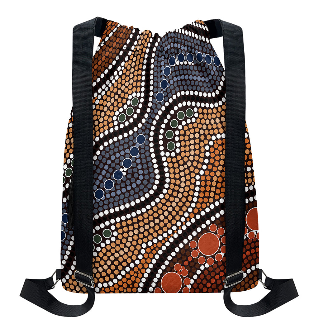 Australia River Aboriginal Dot Print Drawstring Backpack