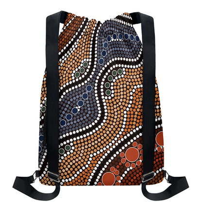 Australia River Aboriginal Dot Print Drawstring Backpack