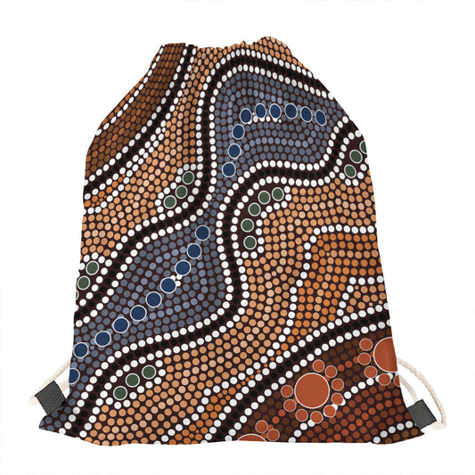 Australia River Aboriginal Dot Print Drawstring Bag