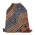 Australia River Aboriginal Dot Print Drawstring Bag