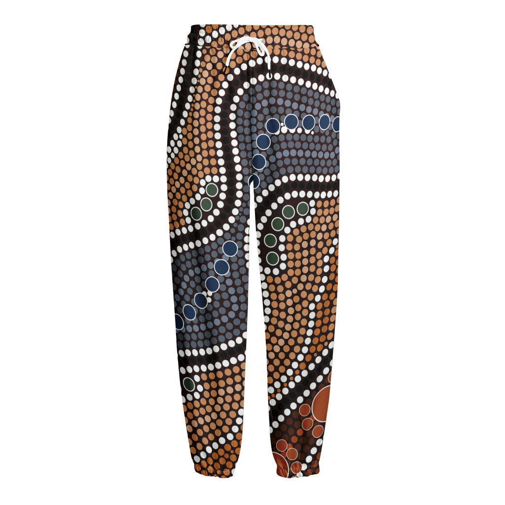 Australia River Aboriginal Dot Print Fleece Lined Knit Pants
