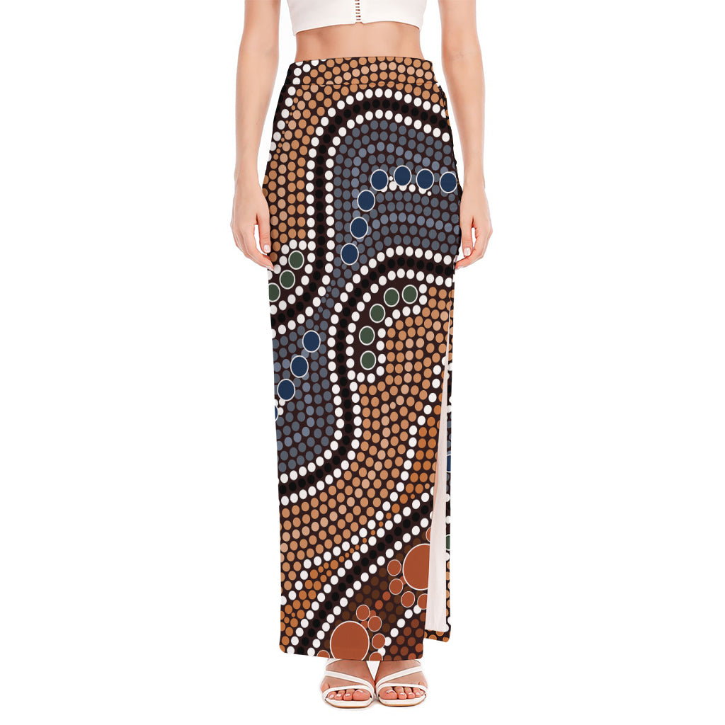 Australia River Aboriginal Dot Print High Slit Maxi Skirt