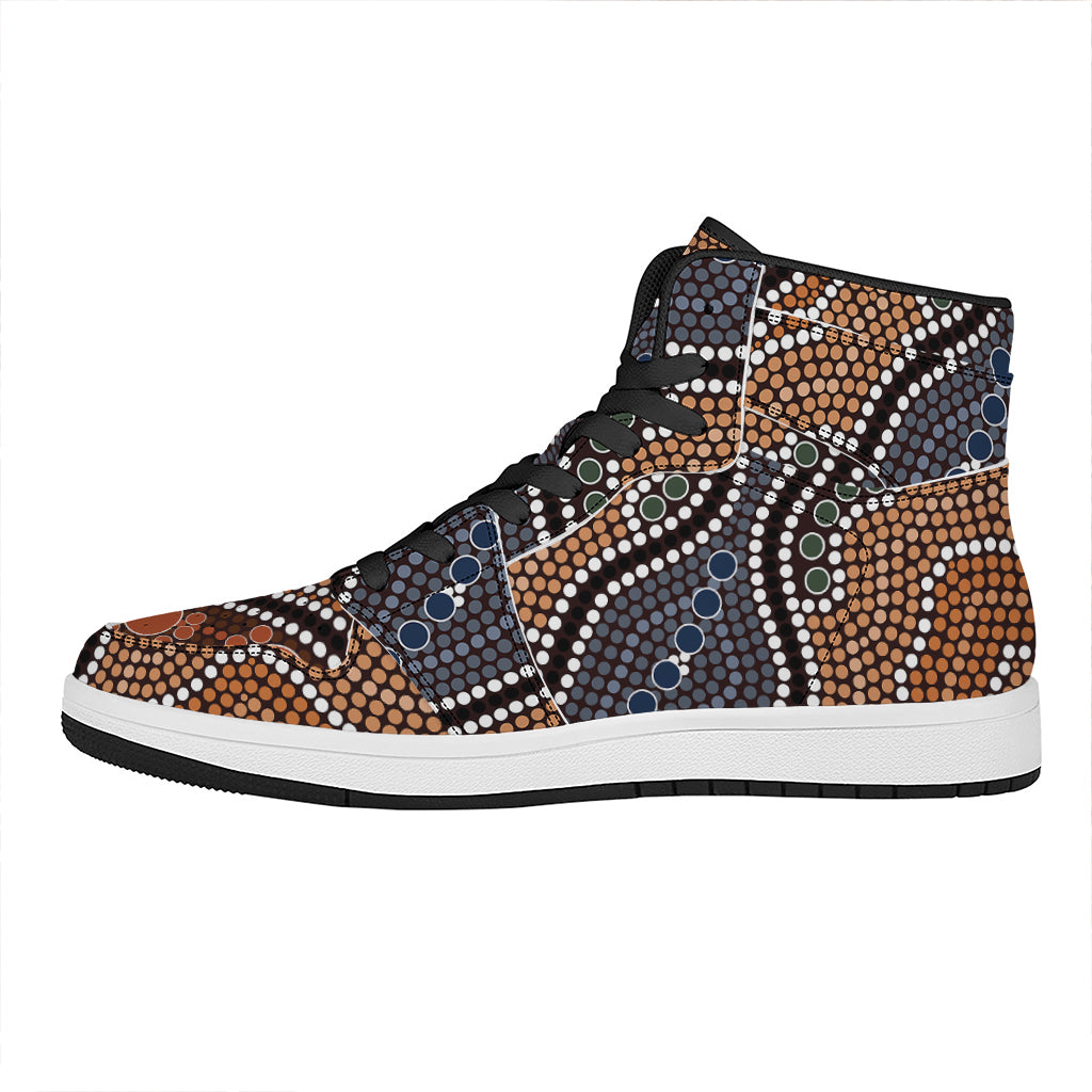 Australia River Aboriginal Dot Print High Top Leather Sneakers