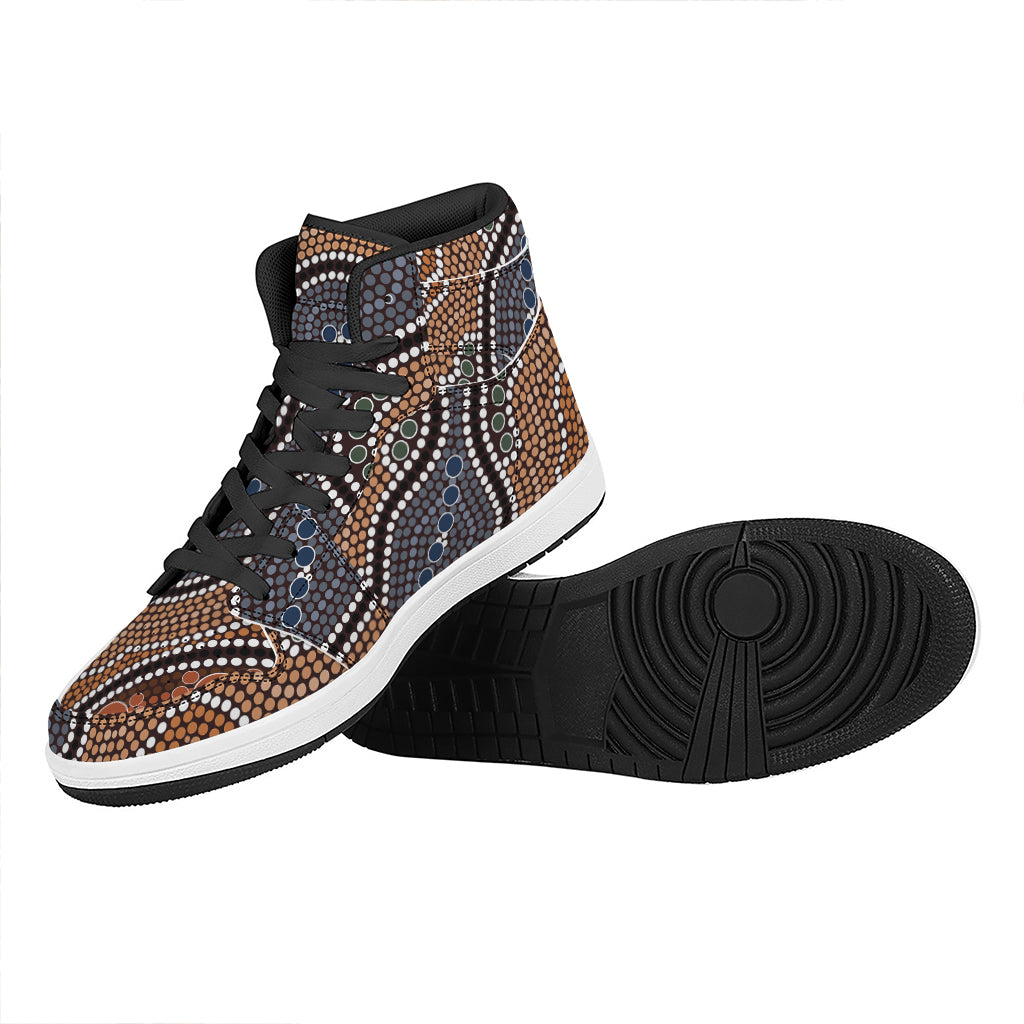 Australia River Aboriginal Dot Print High Top Leather Sneakers