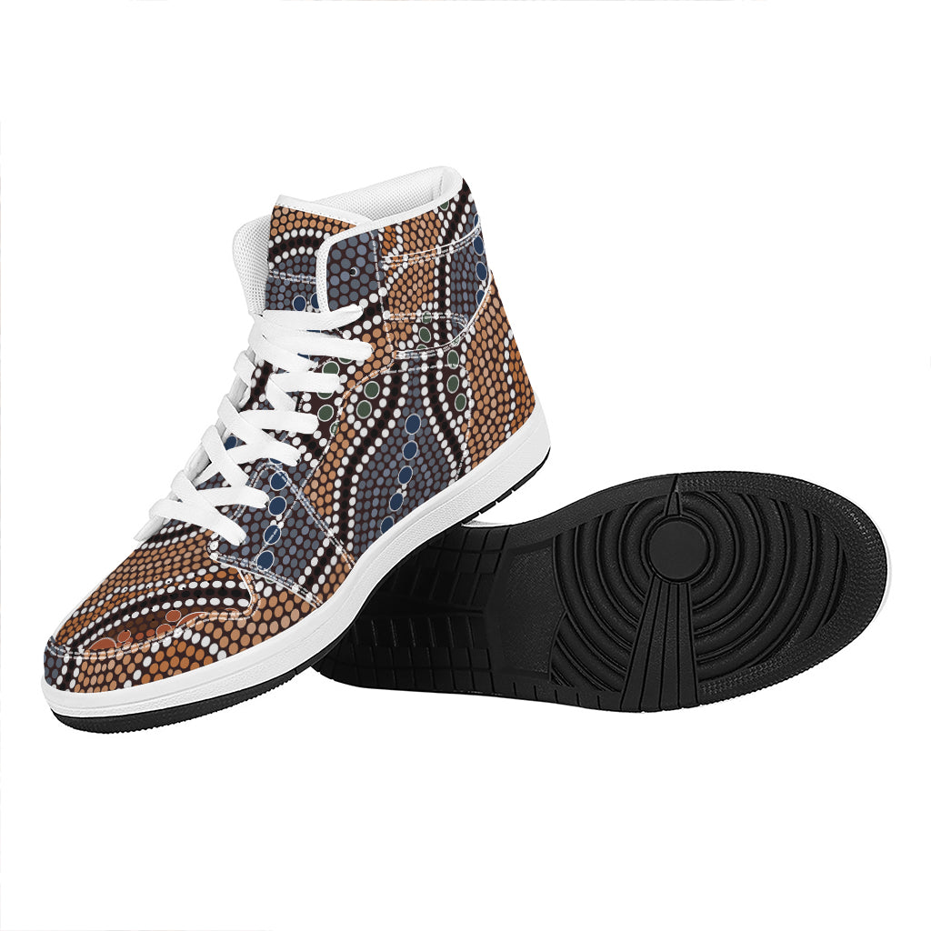 Australia River Aboriginal Dot Print High Top Leather Sneakers