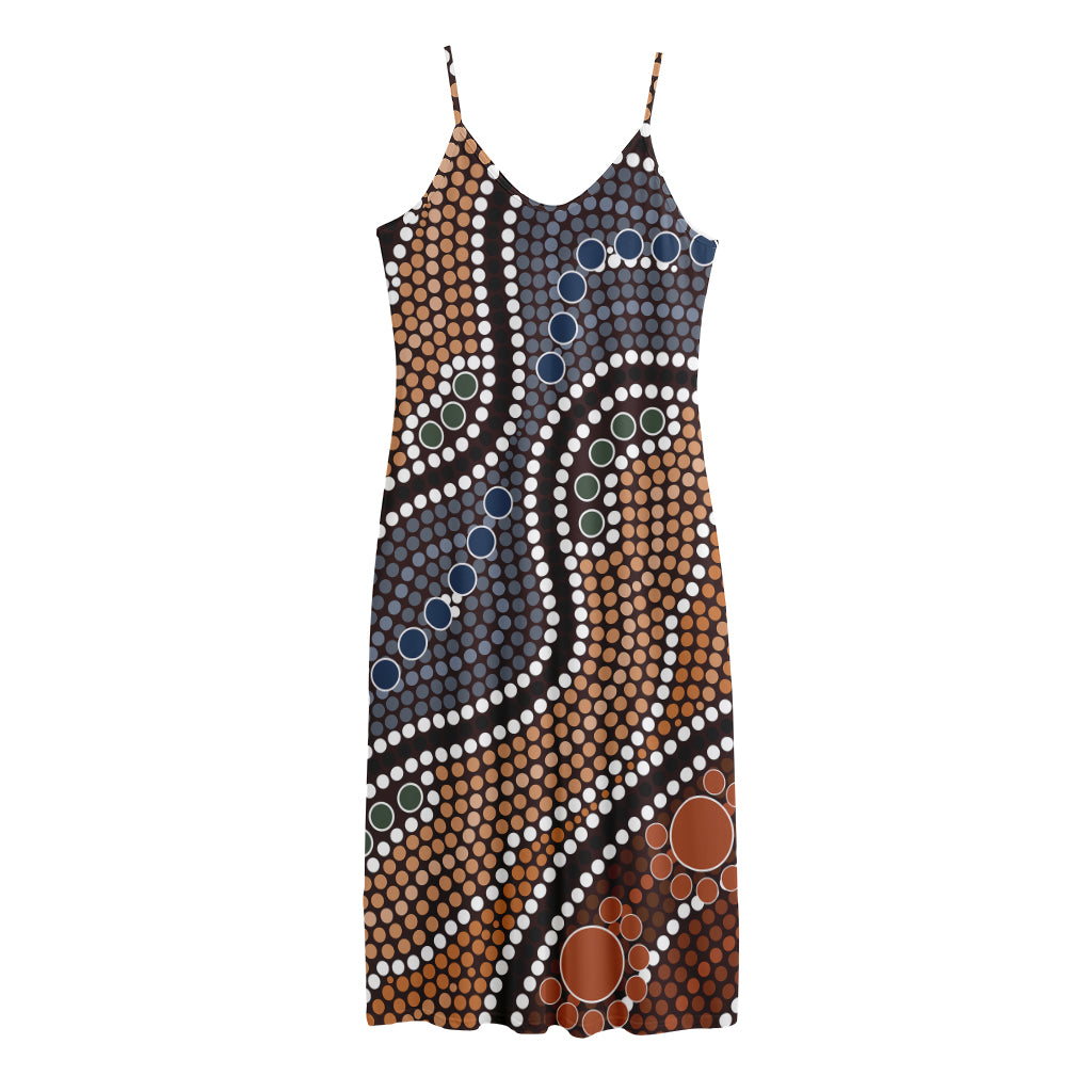 Australia River Aboriginal Dot Print Jersey Midi Cami Dress