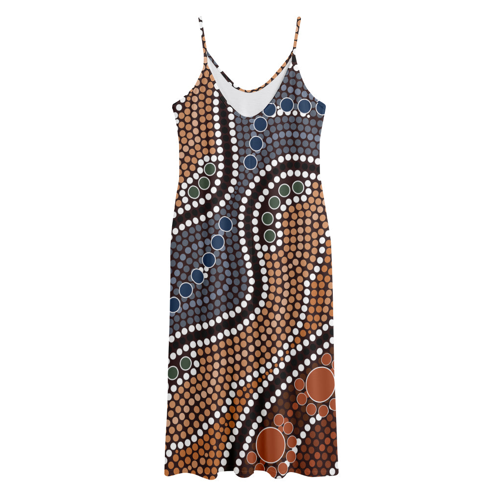 Australia River Aboriginal Dot Print Jersey Midi Cami Dress