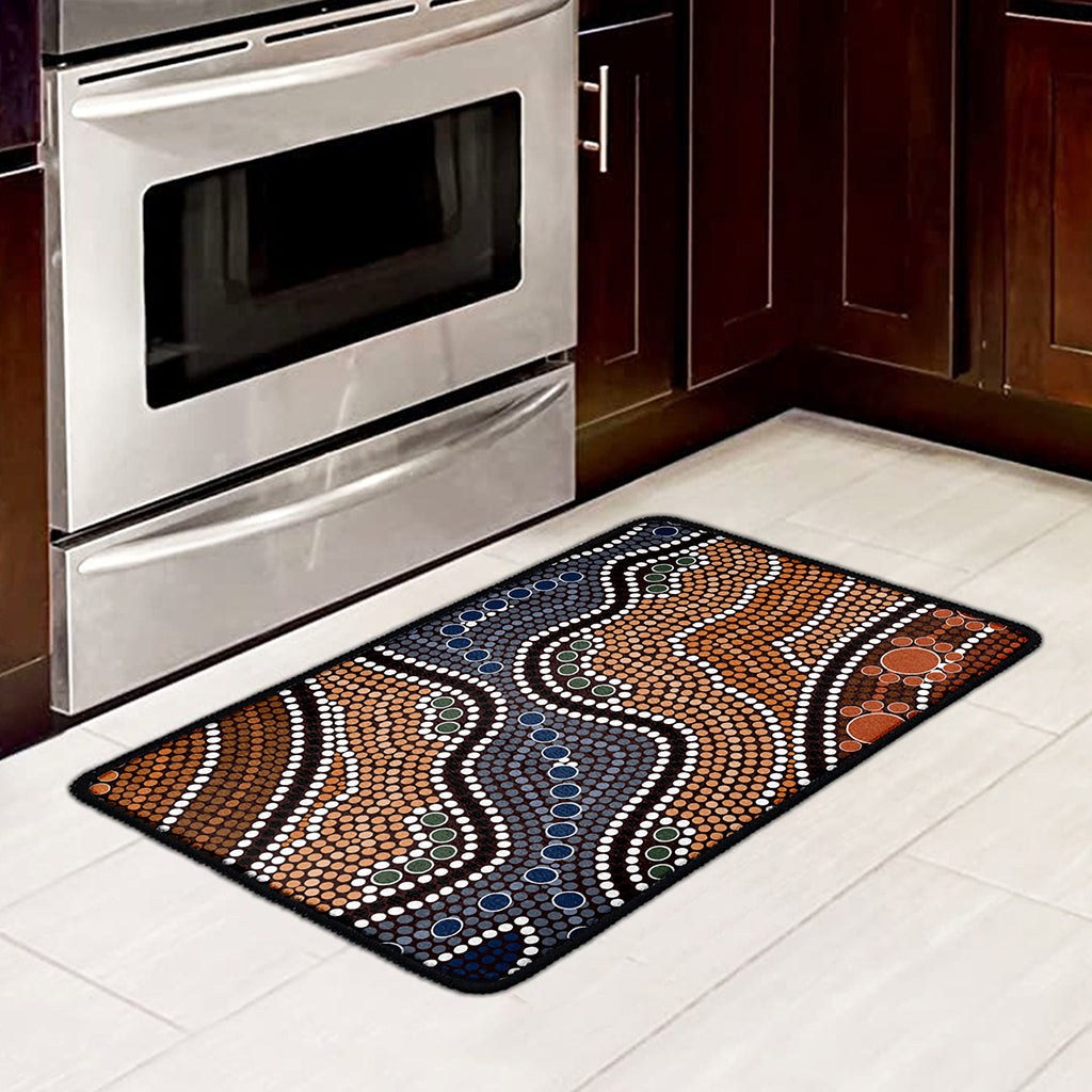 Australia River Aboriginal Dot Print Kitchen Mat