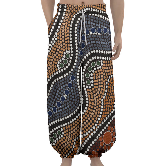 Australia River Aboriginal Dot Print Lantern Pants