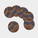 Australia River Aboriginal Dot Print Leather Coaster Set