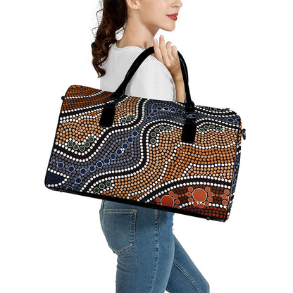 Australia River Aboriginal Dot Print Leather Duffle Bag